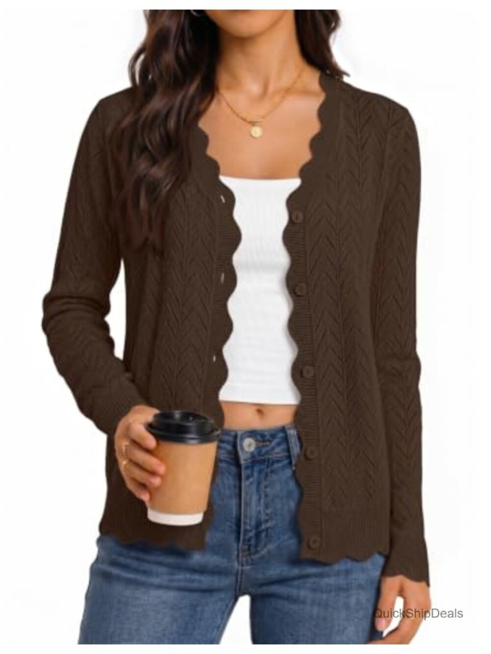 Women's Long Sleeve Button Front Crochet Knit Cardigan Sweater
